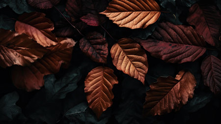Autumn Leaves. Wallpaper with orange and golden colors. Generative AIの素材