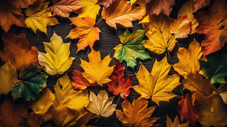 Autumn Leaves. Wallpaper with orange and golden colors. Generative AIの素材
