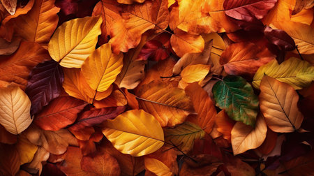 Autumn Leaves. Wallpaper with orange and golden colors. Generative AIの素材