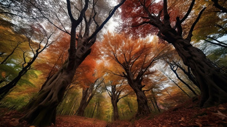 Autumn landscape with orange colors. Generative AIの素材