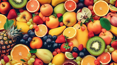 Set of summer fruits to use as wallpaper. Generative AIの素材
