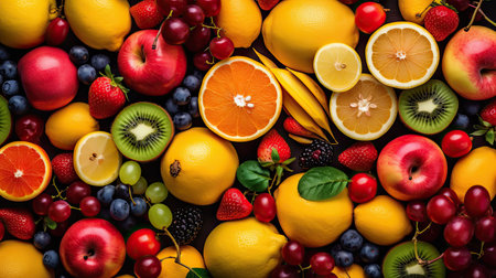 Set of summer fruits to use as wallpaper. Generative AIの素材