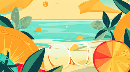 Summer wallpaper. The beach with tropical leaves. Generative AIの素材