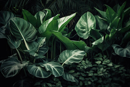 Verdant leaves mingling with white foliage, creating texture abundant backdrops. Generative AIの素材