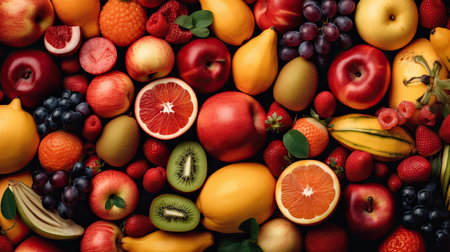 Set of summer fruits to use as wallpaper. Generative AIの素材