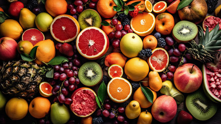 Set of summer fruits to use as wallpaper. Generative AIの素材