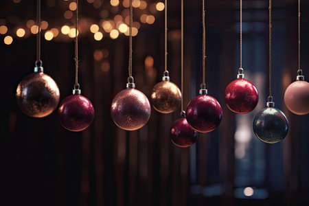 Christmas balls in warm tones, perfect for use in vibrant stage backgrounds, festive colors by generative AIの素材