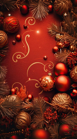 Christmas tree decoration wallpaper. Colorful ornaments and lights. Generative AIの素材