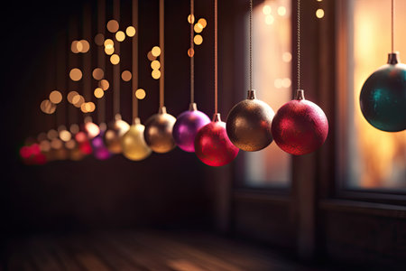 Christmas balls in warm tones, perfect for use in vibrant stage backgrounds, festive colors by generative AIの素材