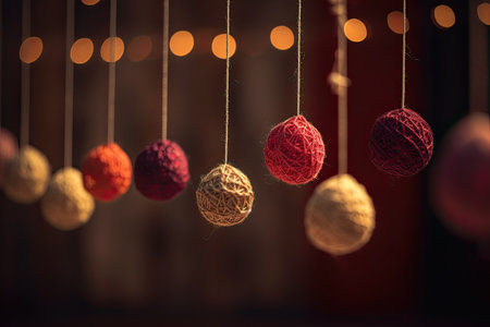 Christmas balls in warm tones, perfect for use in vibrant stage backgrounds, festive colors by generative AIの素材
