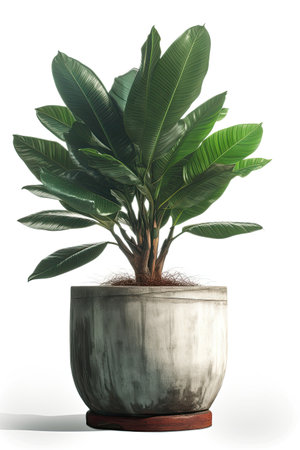 Tropical plants banana in a pot on white background. Generative AIの素材