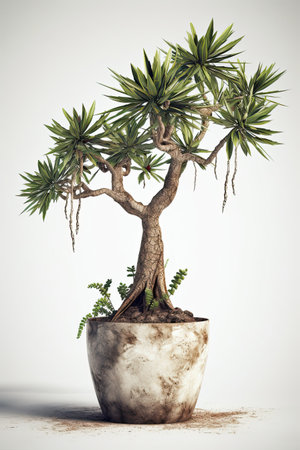 Tropical plants banana in a pot on white background. Generative AIの素材