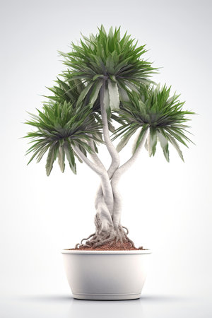 Tropical plants banana in a pot on white background. Generative AIの素材