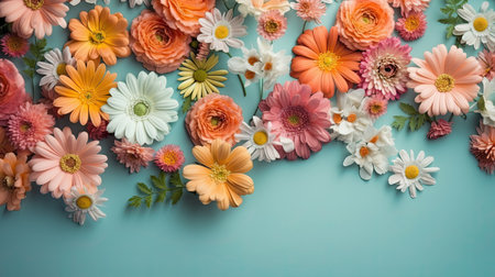 Colorful landscape full of flowers for the arrival of spring. Generative AIの素材