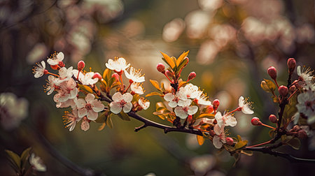 Spring wallpaper with a branch of cherry blossoms. Generative AIの素材
