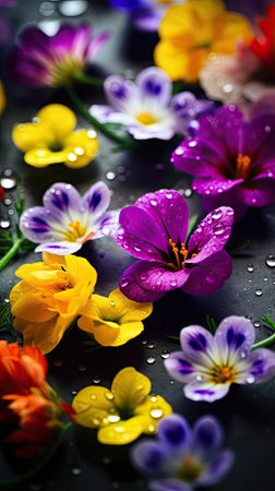 Colorful landscape full of flowers for the arrival of spring. Generative AIの素材