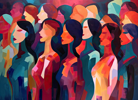 Group of abstract and anonymous people for a poster or background for women's day, elegant and beautiful style by generative AIの素材