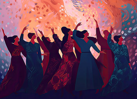 Group of abstract and anonymous people for a poster or background for women's day, elegant and beautiful style by generative AIの素材