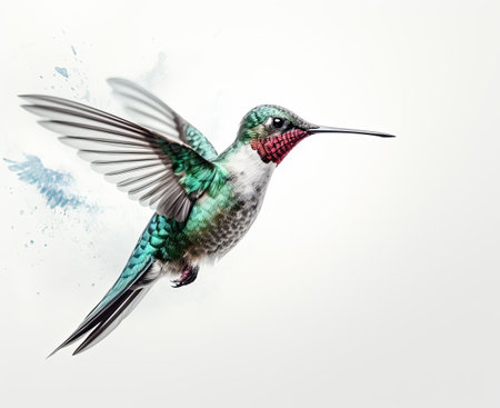 Humming bird hovering isolated on white background. Generative AIの素材