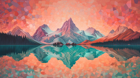 Illustration of a natural landscape mountains in the summer. Generative AI.の素材