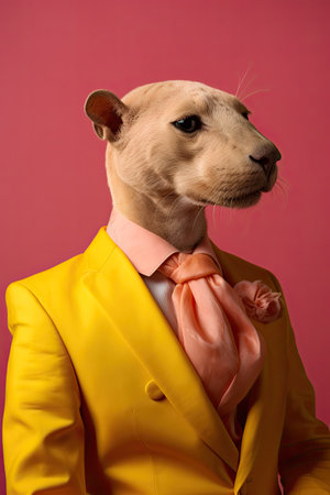 Elegant panter wearing colorful clothes on a pink background. Generative AIの素材