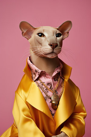 Elegant panter wearing colorful clothes on a pink background. Generative AIの素材