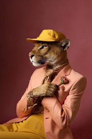 Elegant panter wearing colorful clothes on a pink background. Generative AIの素材