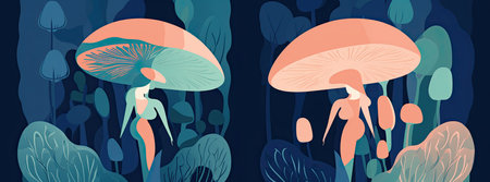 Female figure with a mushroom-shaped hat. Generative AIの素材