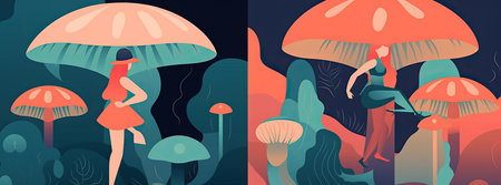 Female figure with a mushroom-shaped hat. Generative AIの素材