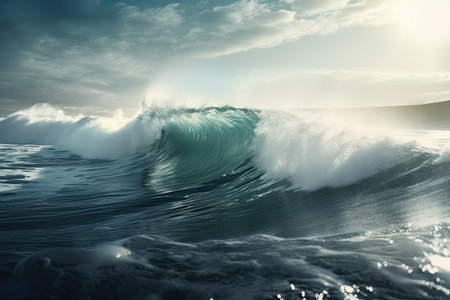 Blue ocean with big waves. Generative AIの素材