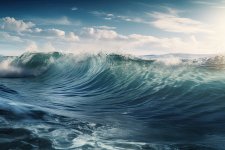 Blue ocean with big waves. Generative AIの素材