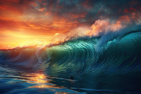 Blue ocean with big waves. Generative AIの素材