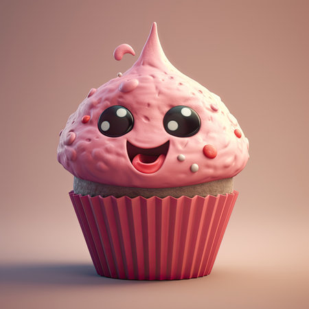Delicious pink cupcake on colorful background. Generative AIの素材