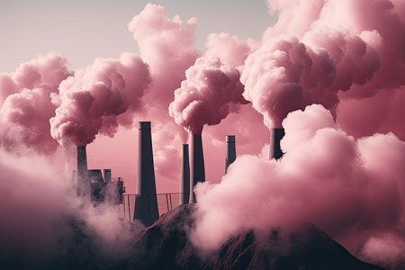 Colorful pollution from manufacturing plants. Generative AIの素材