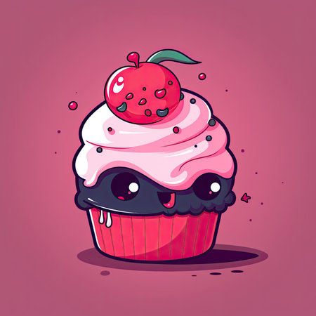 Delicious pink cupcake on colorful background. Generative AIの素材