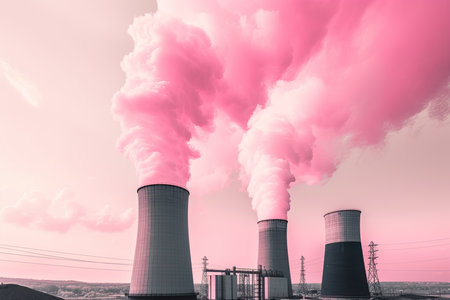 Colorful pollution from manufacturing plants. Generative AIの素材