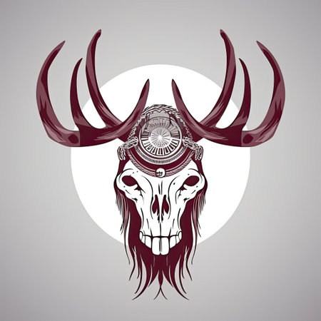 Creative illustration of decorative Deer Skull in boho style. Generative AIの素材