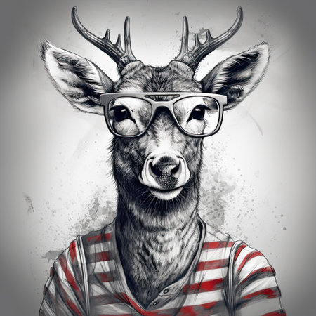 Portrait of Deer in striped t-shirt with glasses. Generative AIの素材