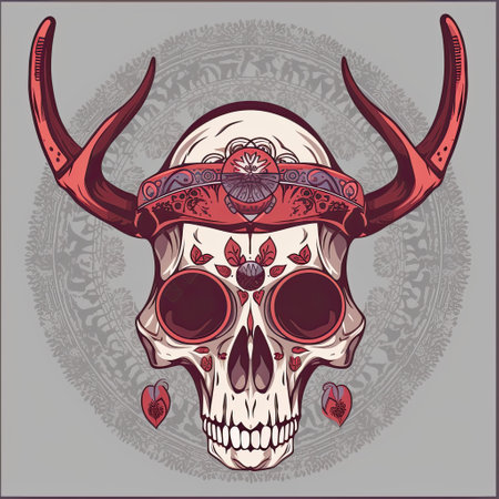 Creative illustration of decorative Deer Skull in boho style. Generative AIの素材