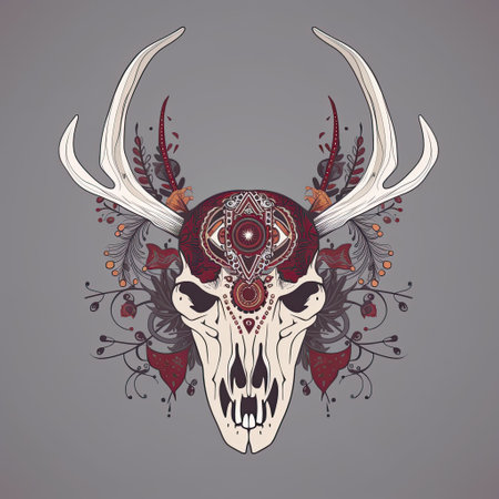 Creative illustration of decorative Deer Skull in boho style. Generative AIの素材