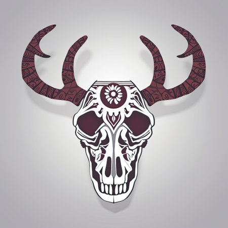 Creative illustration of decorative Deer Skull in boho style. Generative AIの素材