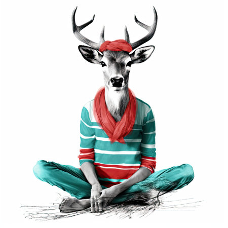 Portrait of Deer in striped t-shirt with glasses. Generative AIの素材