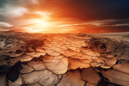 Cracked dried earth soil. Drought or dry land. Generative AIの素材