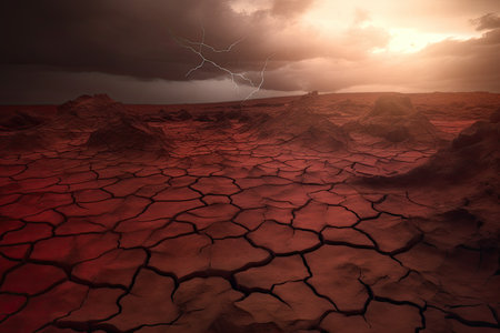 Cracked dried earth soil. Drought or dry land. Generative AIの素材