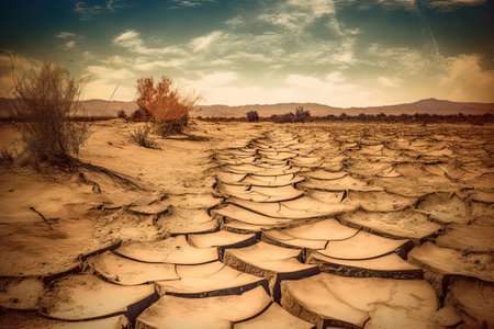 Cracked dried earth soil. Drought or dry land. Generative AIの素材