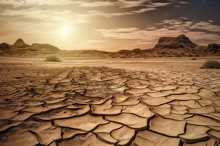 Cracked dried earth soil. Drought or dry land. Generative AIの素材