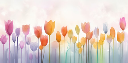 A cute and colorful watercolor tulip background with soft focus and lively hues. Perfect for decorative use by generative AIの素材