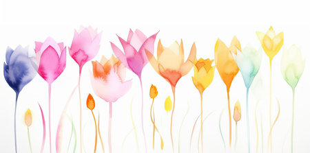 A cute and colorful watercolor tulip background with soft focus and lively hues. Perfect for decorative use by generative AIの素材