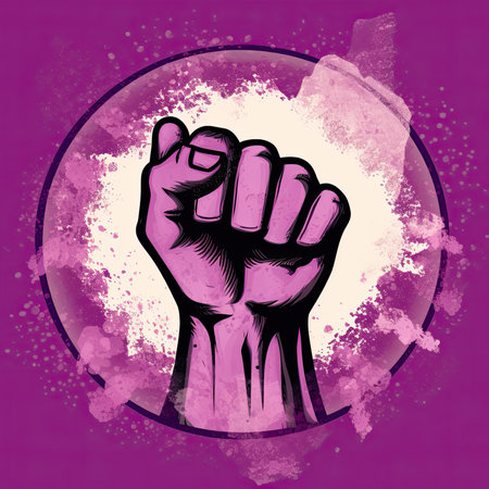 A feminist symbol that has a fist, in the style of light white and magenta by generative AIの素材