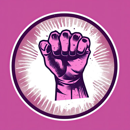 A feminist symbol that has a fist, in the style of light white and magenta by generative AIの素材